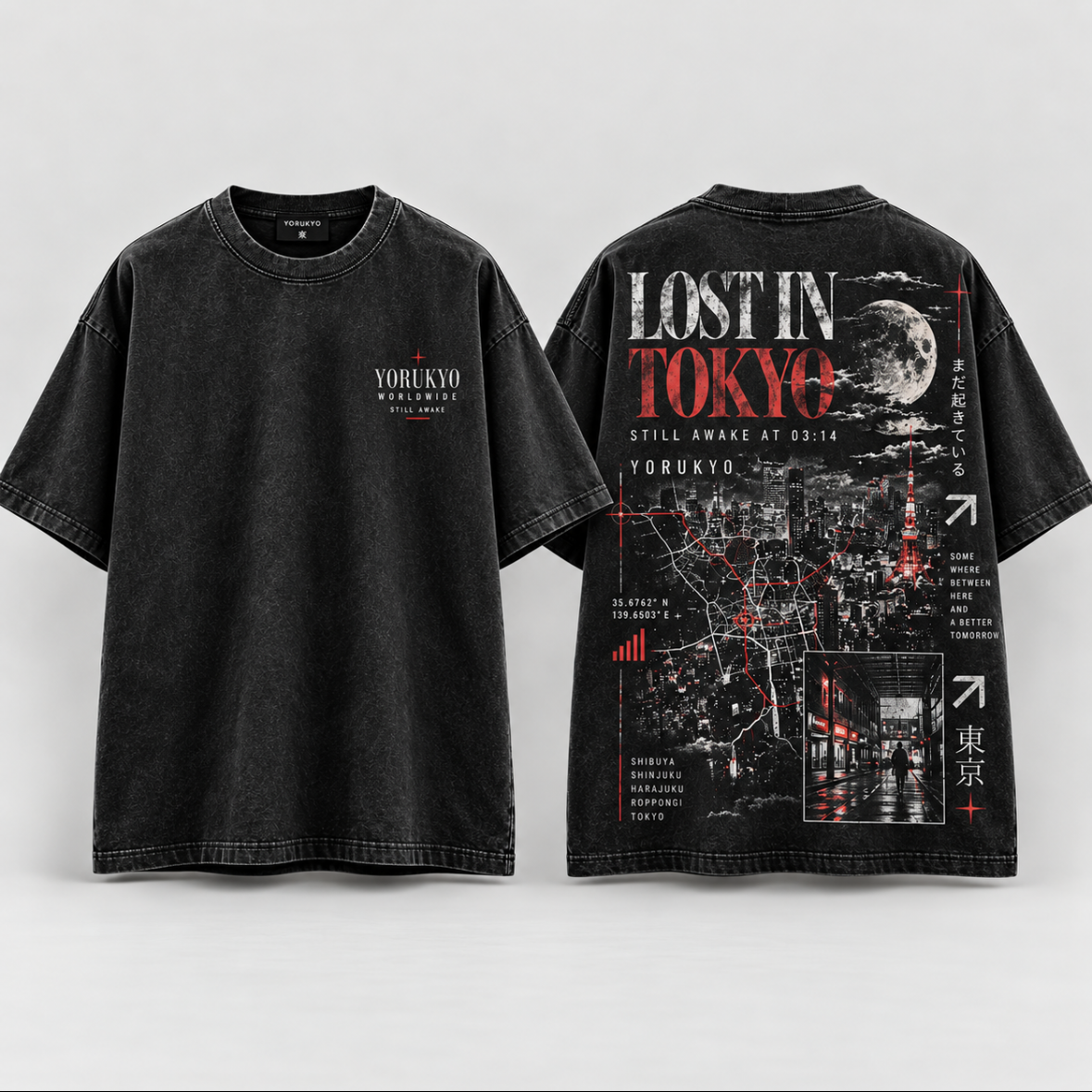 Lost in Tokyo Graphic T-Shirt — Washed Black