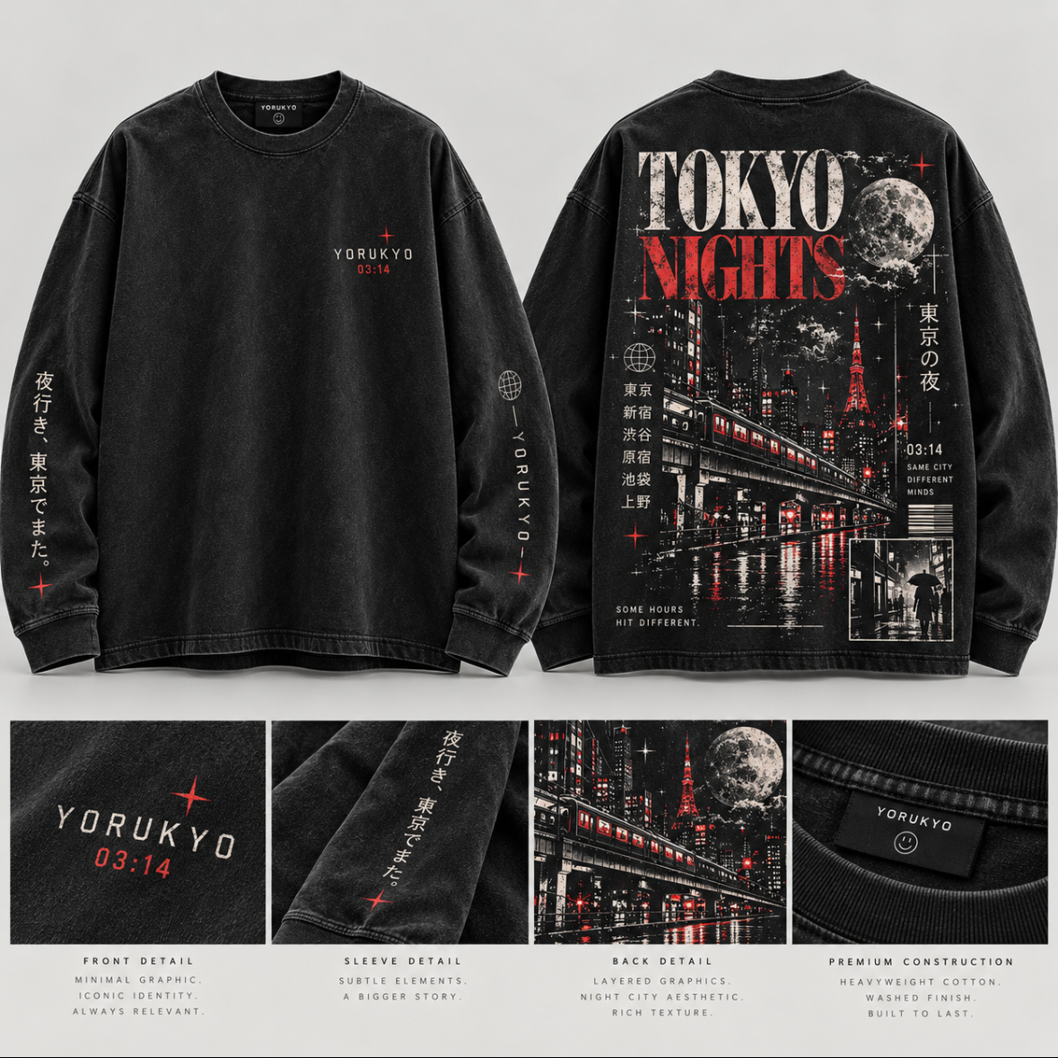 Tokyo Nights Graphic Long-Sleeve Tee — Black