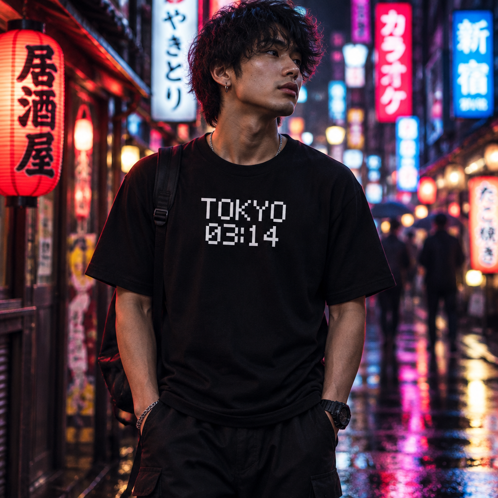 Tokyo street lifestyle shot of the TOKYO 03:14 tee